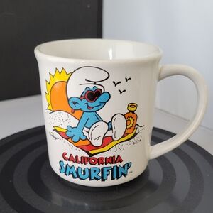 Vintage Smurfs Travels America California Smurfin Mug 1982 Korea Wallace Berrie